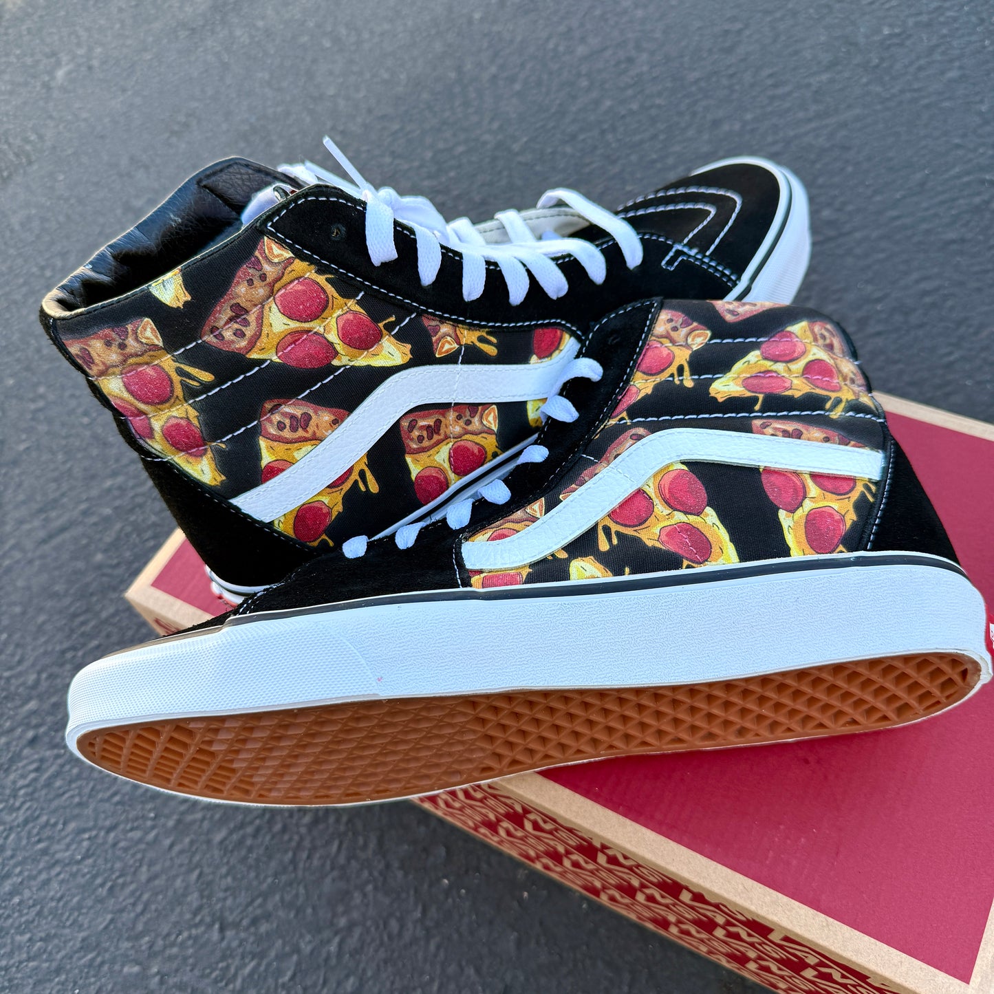 Pizza Slice Sk8-Hi Vans - Custom Pizza Theme High Top Vans Shoes