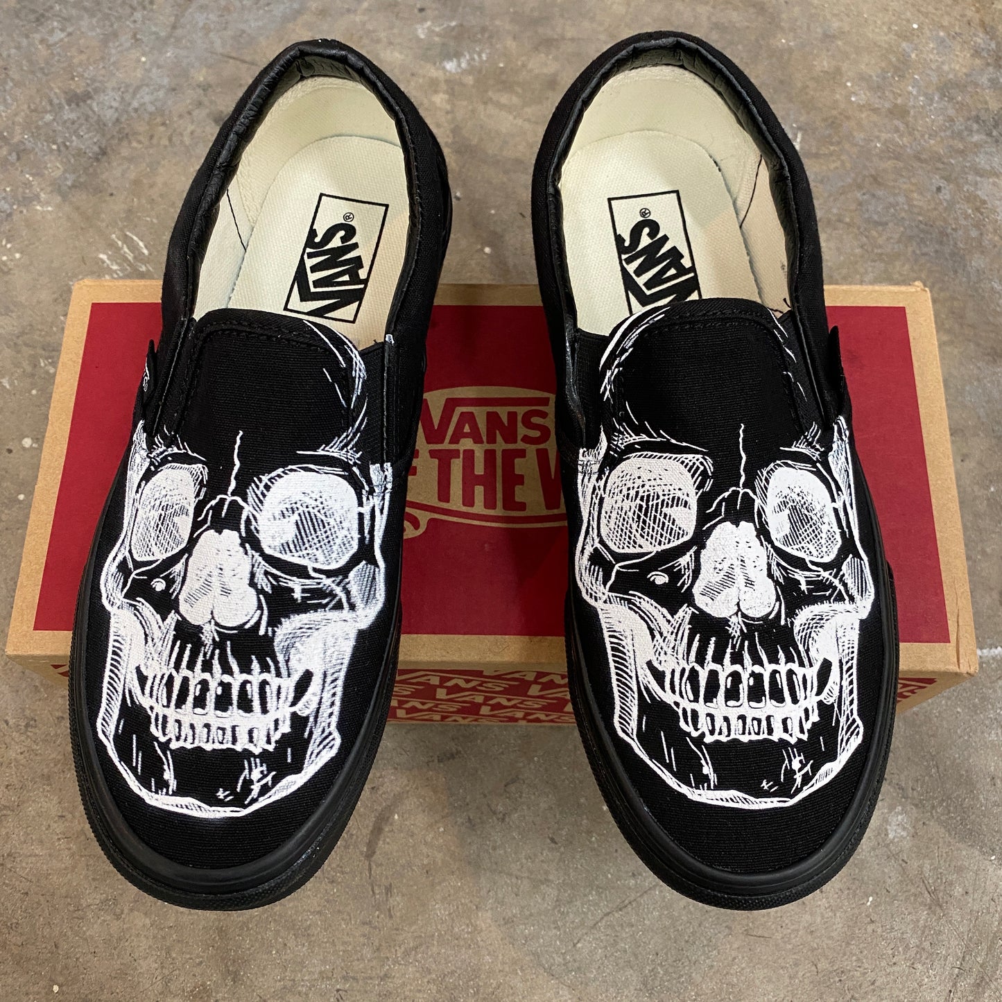 skull slip on vans shoes