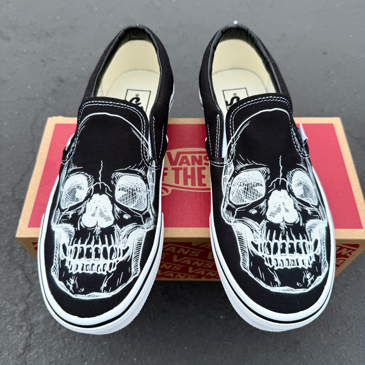 skull slip on vans custom shoes