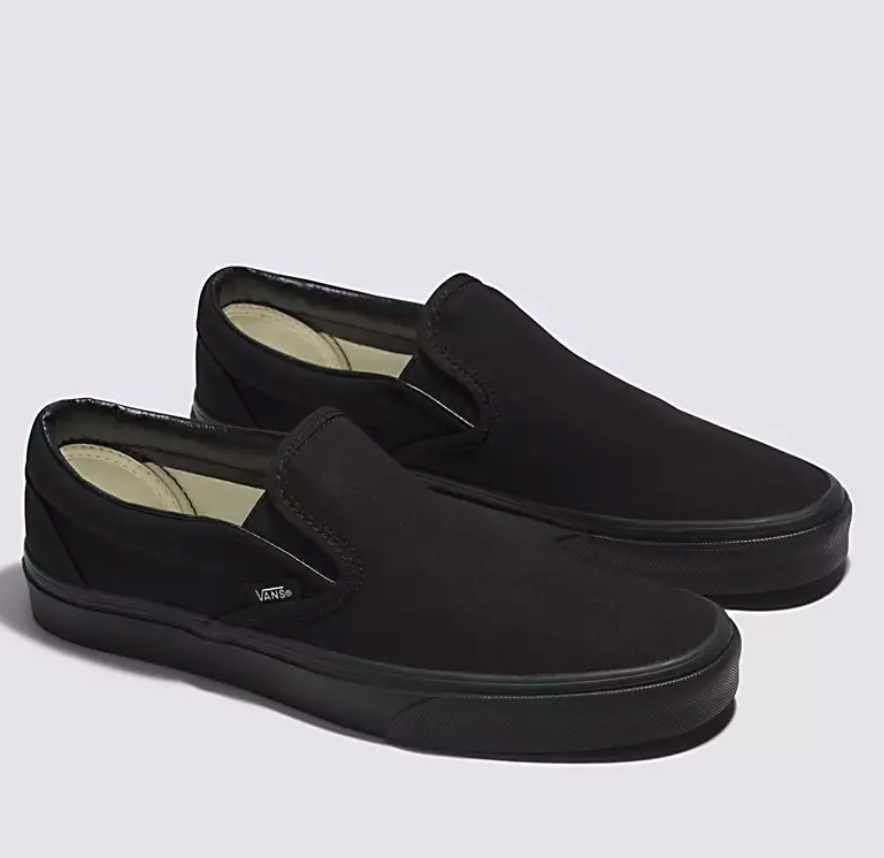 US Womens size 7 Black/Black Slip On Vans Spooky Wedding Theme Custom Order