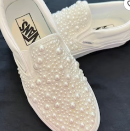 Women's size 9 white Toms with Pearls - Custom Order