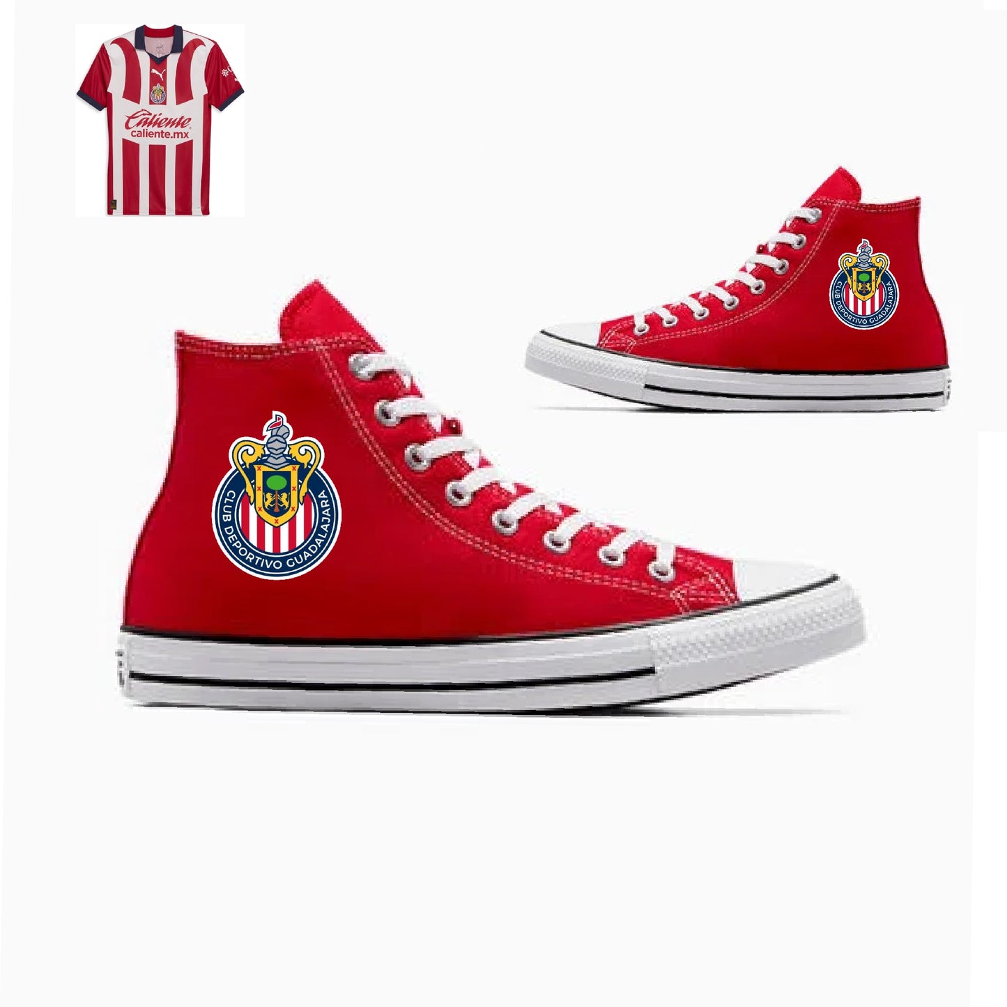 Men's size 7 (women's 9) Red High Top Converse Las Chivas theme - Custom Order
