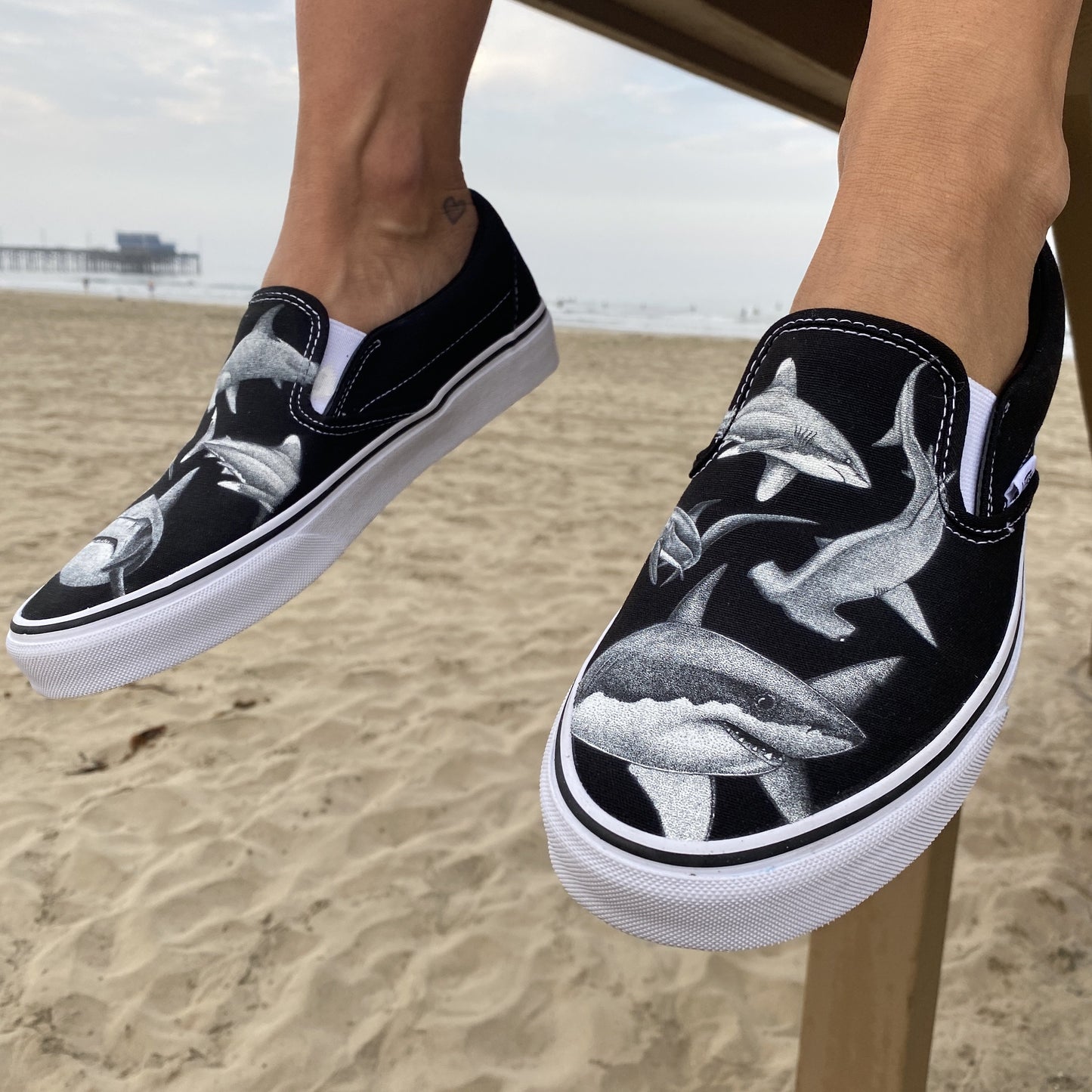 Feeding Frenzy Slip On Vans - Available in Black and White