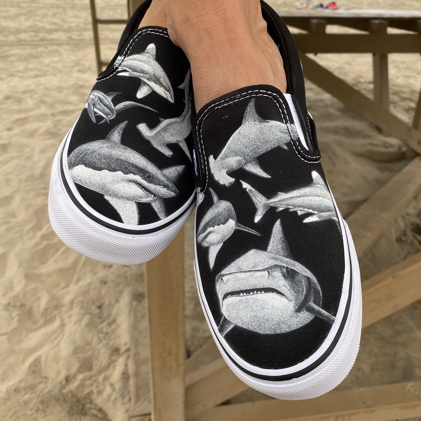 Feeding Frenzy Slip On Vans - Available in Black and White