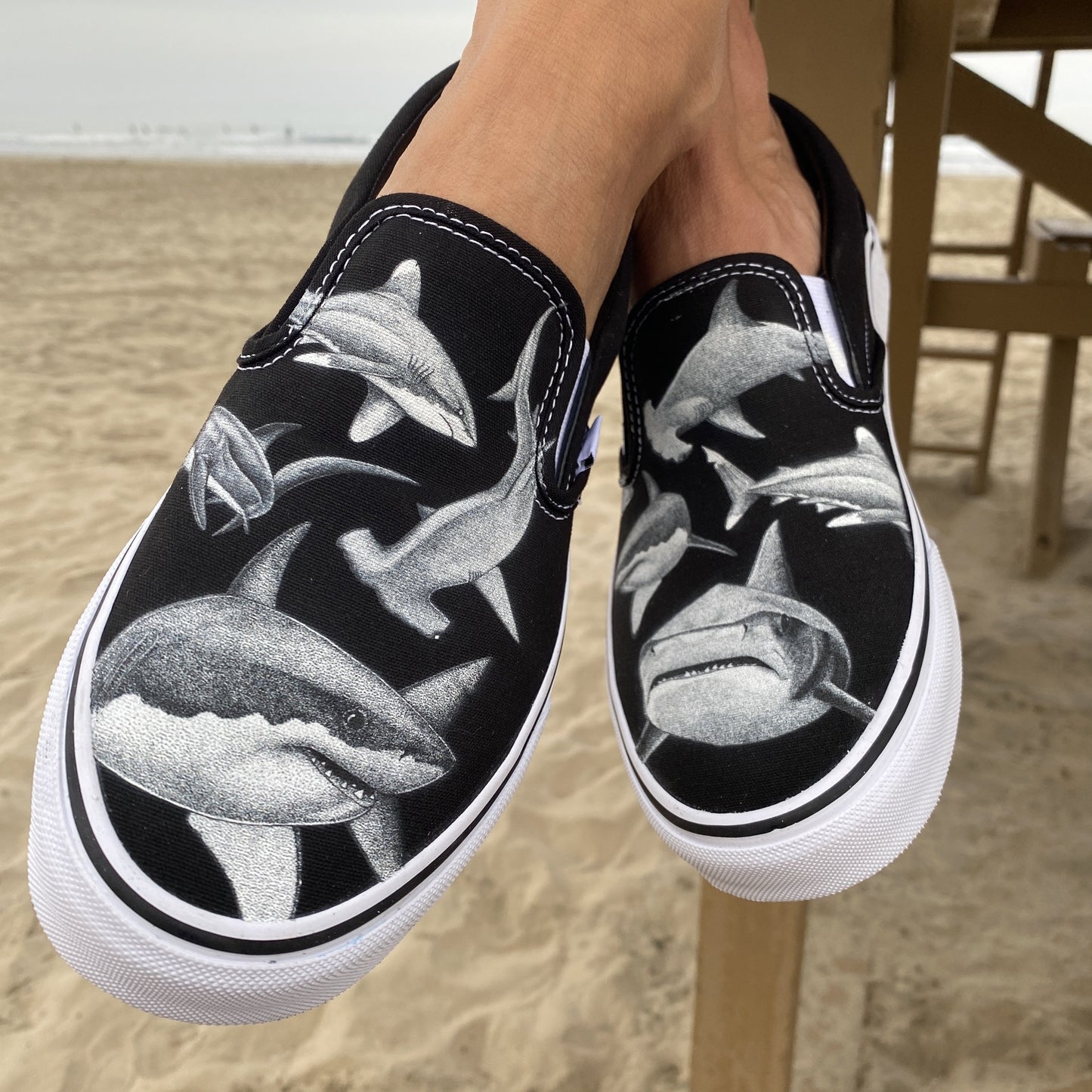 Feeding Frenzy Slip On Vans - Available in Black and White