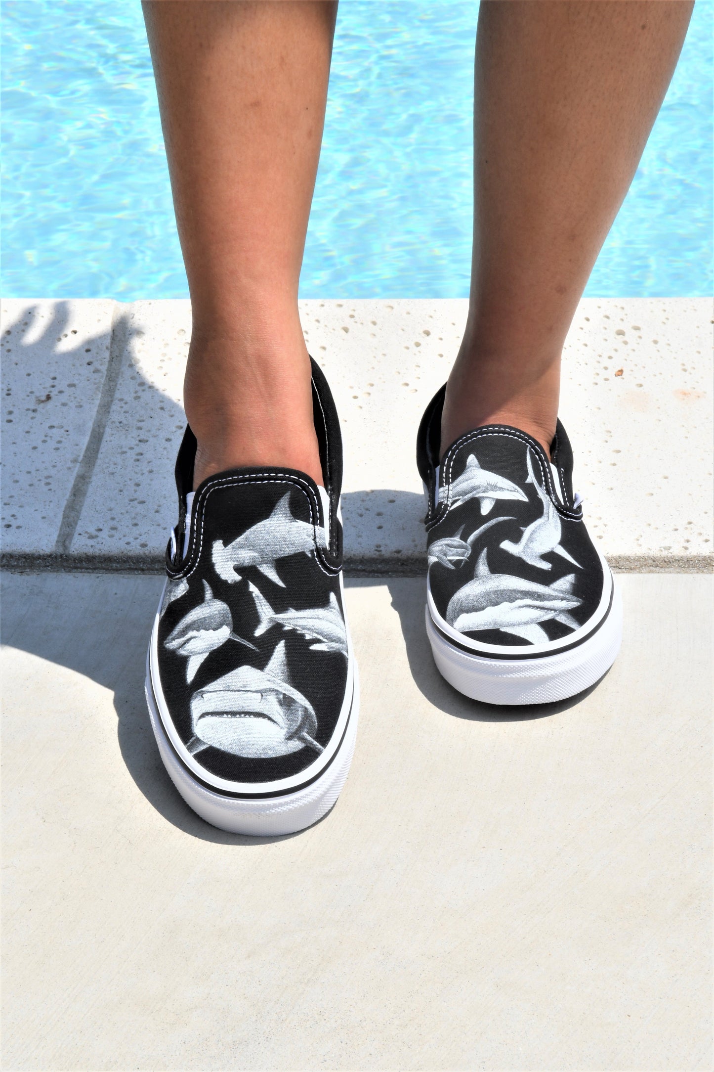 Feeding Frenzy Slip On Vans - Available in Black and White