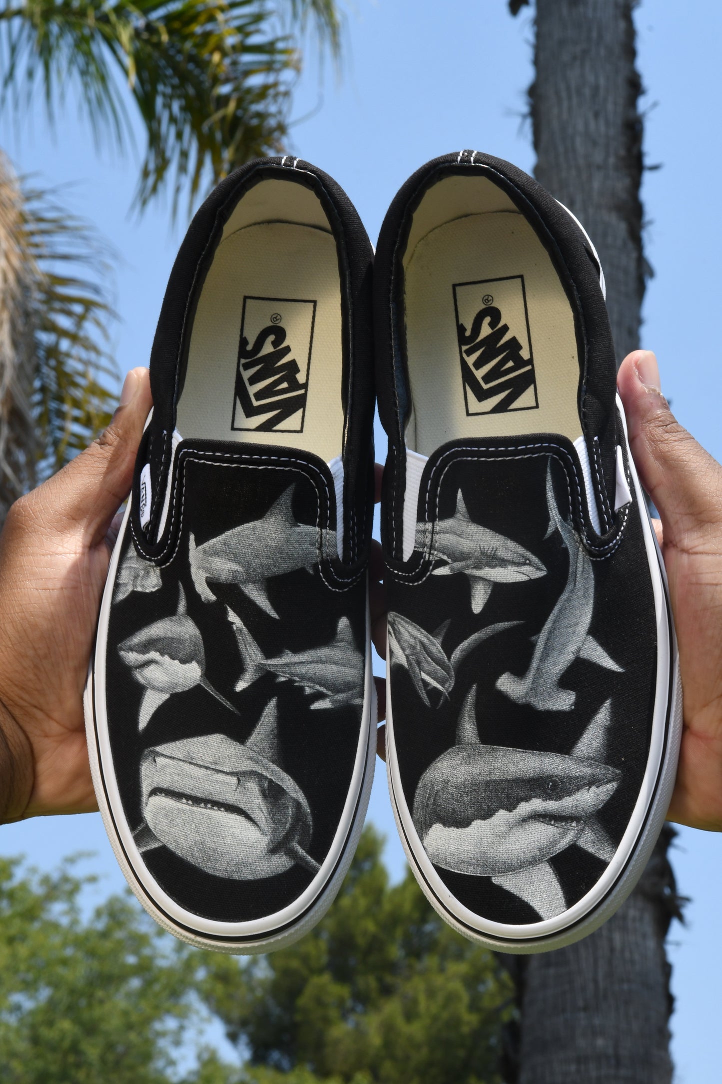 Feeding Frenzy Slip On Vans - Available in Black and White