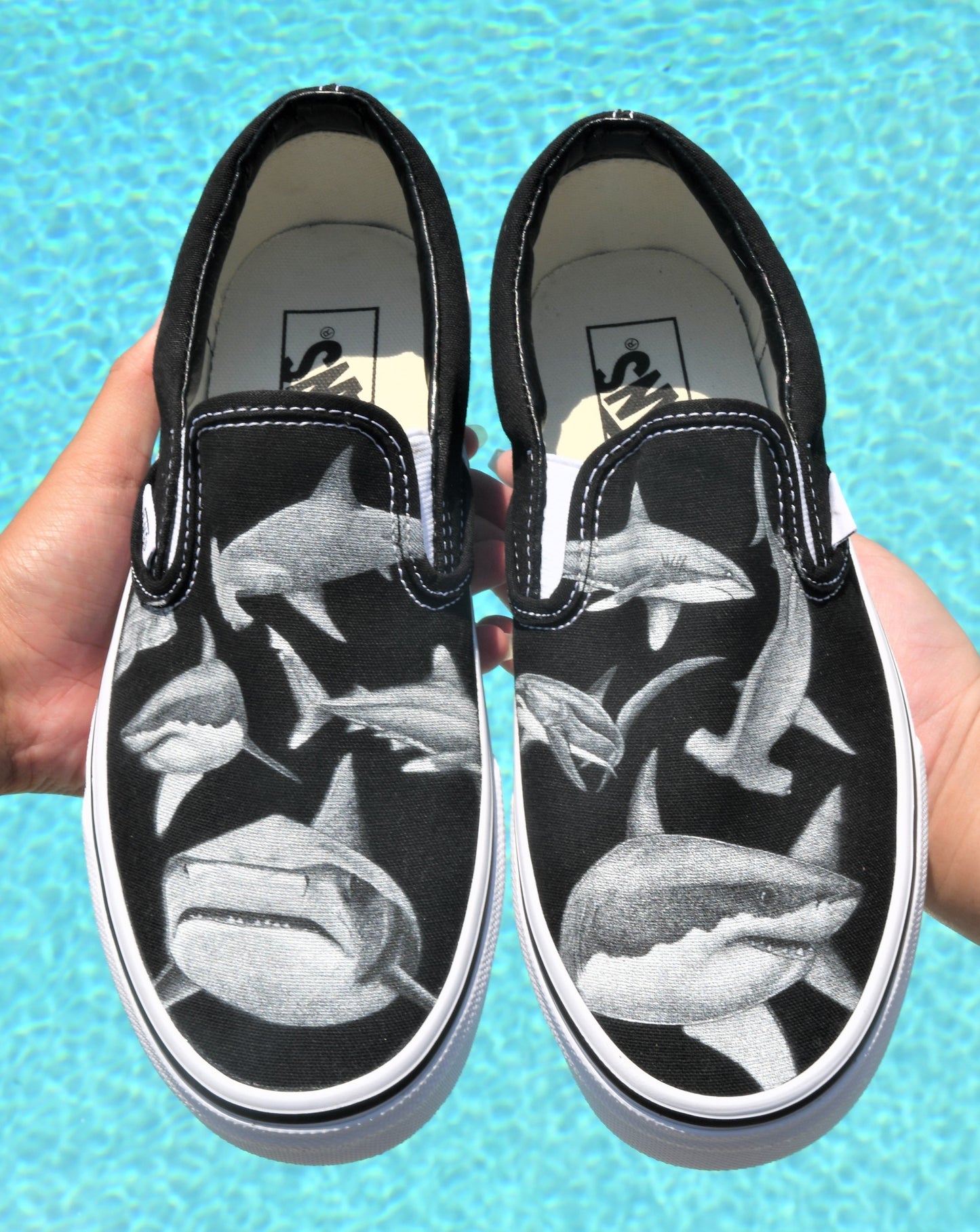 Feeding Frenzy Slip On Vans - Available in Black and White