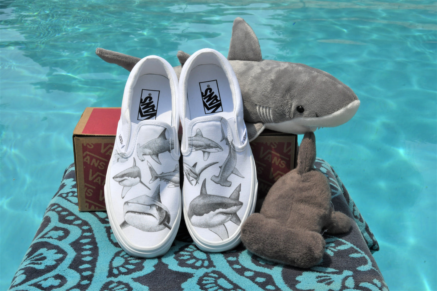 Feeding Frenzy Slip On Vans - Available in Black and White