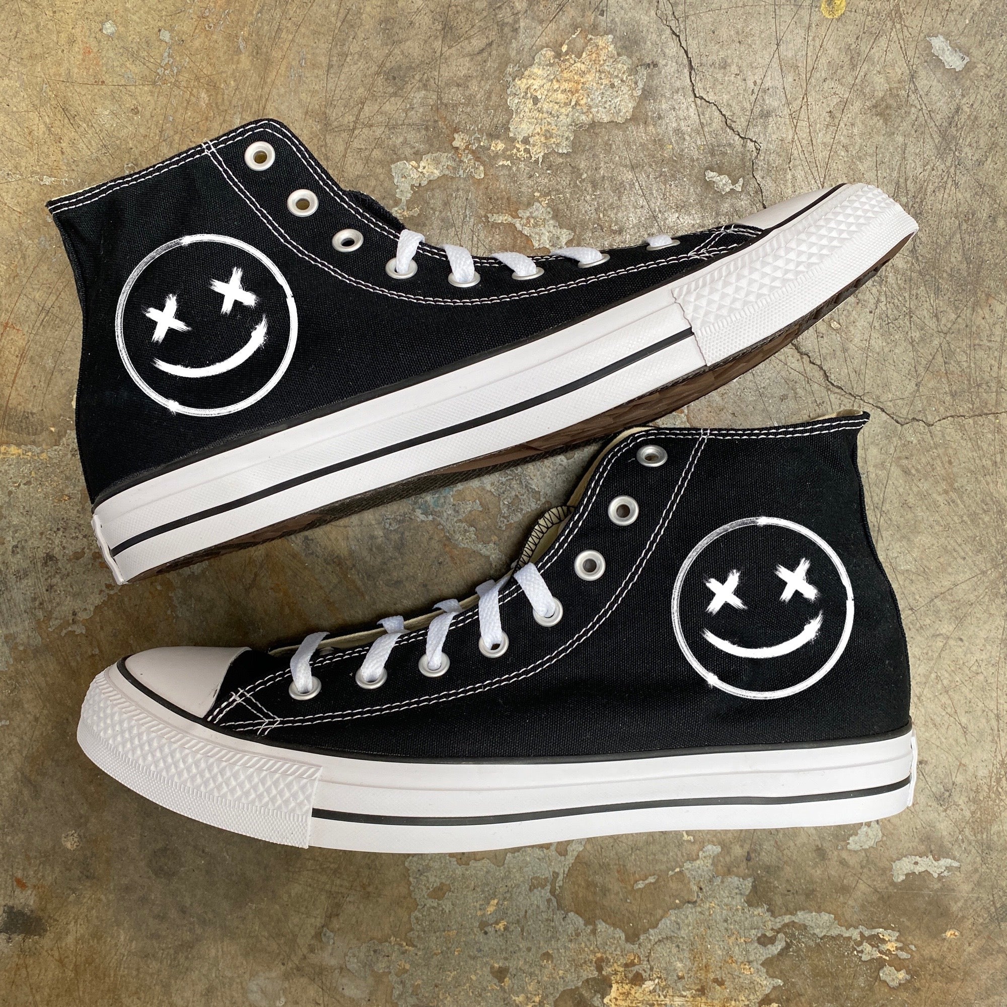 Grunge Rock And Roll Graffiti Smiley Face Custom Converse Shoes