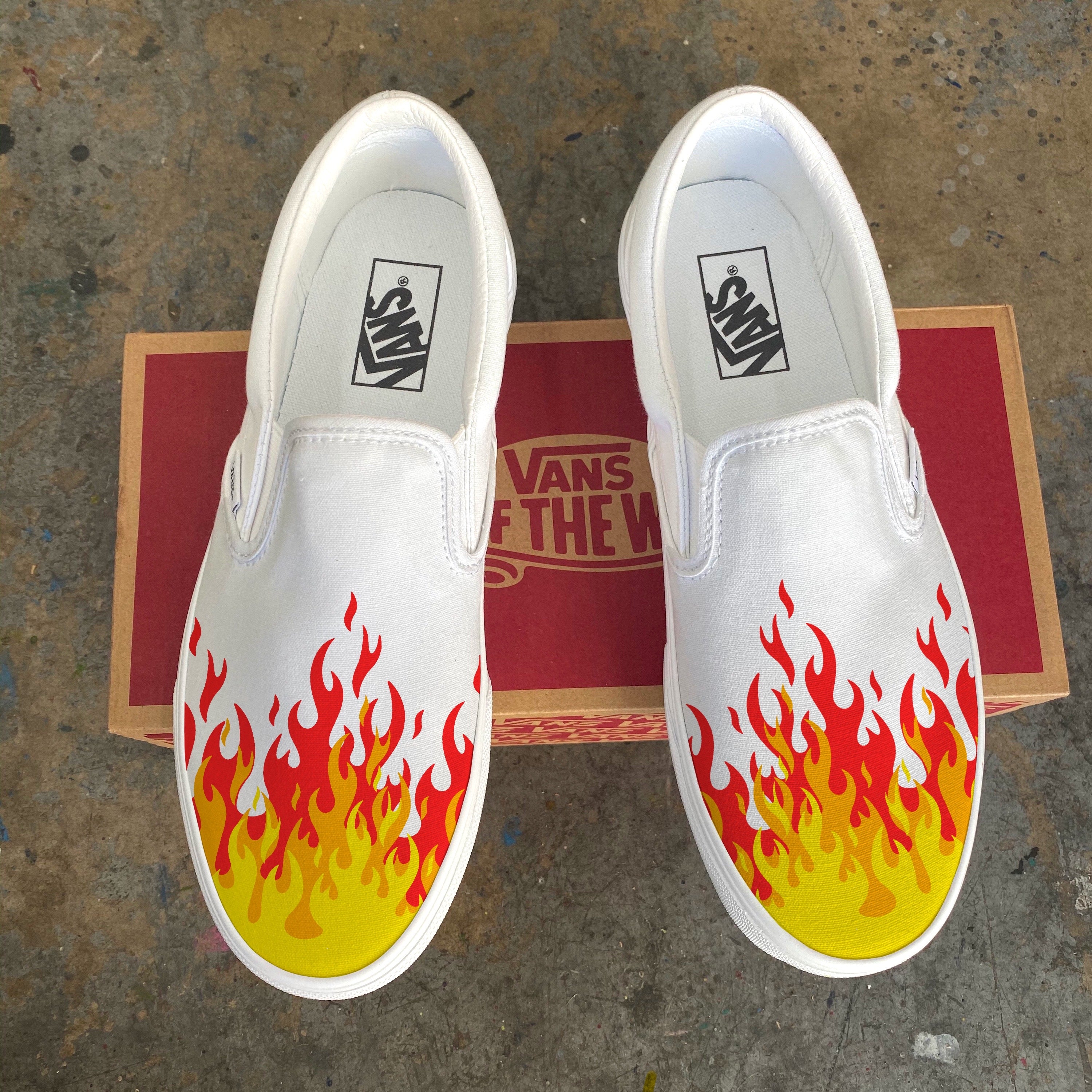 septiembre acento Creación Hot Flame Shoes - Custom Vans White Slip On Shoes – BlvdCustom