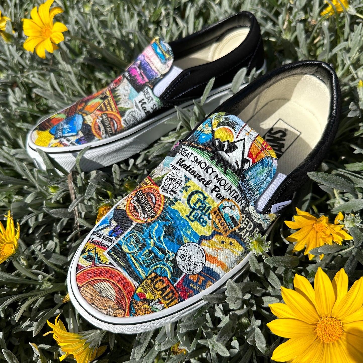 National Park Sticker Combination Custom Slip On Black Vans