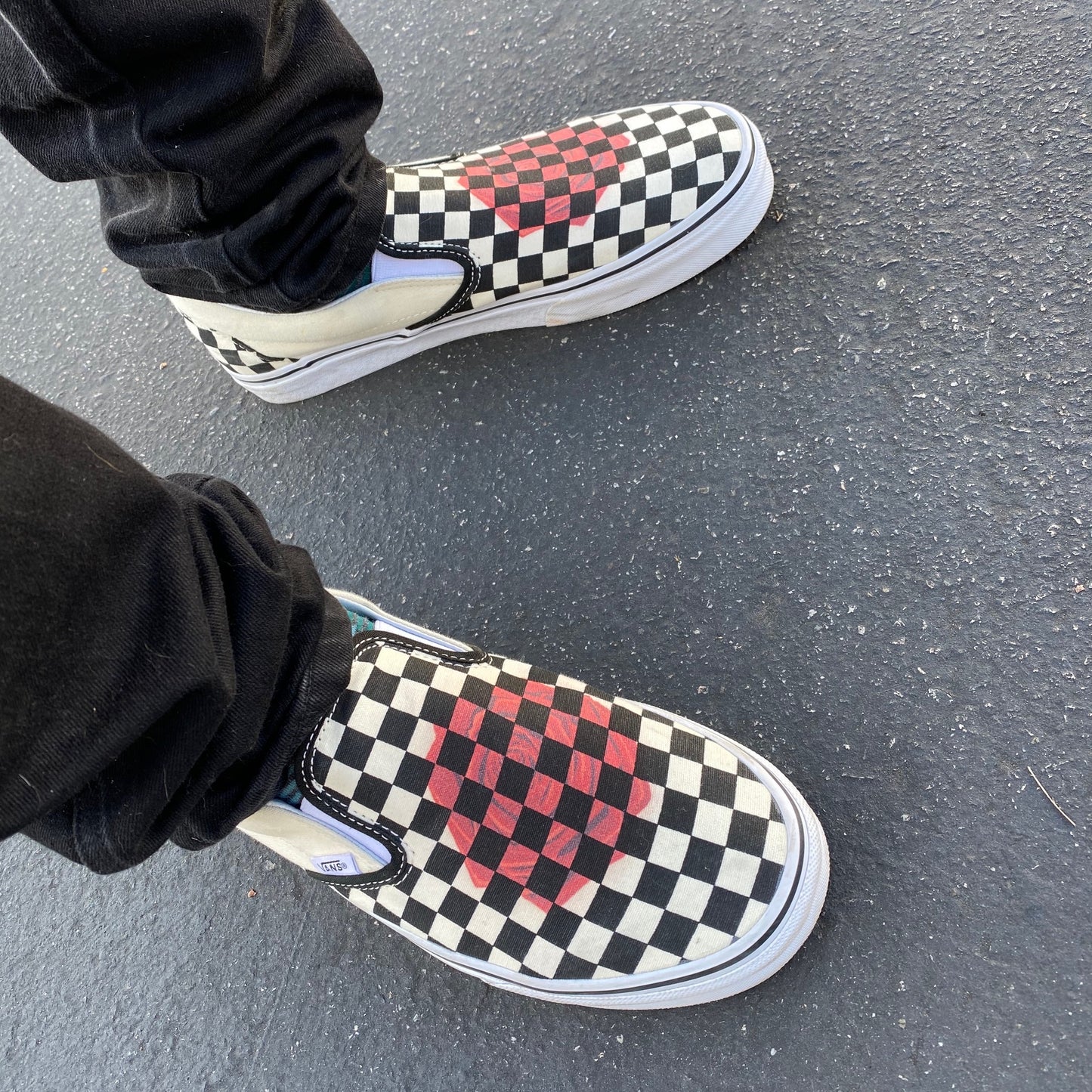 Rose Checkerboard - Custom Slip On Vans