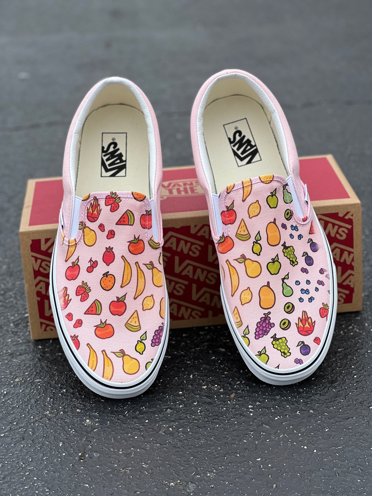 Fruit Doodles Pink Slip On Vans - Custom Vans Shoes