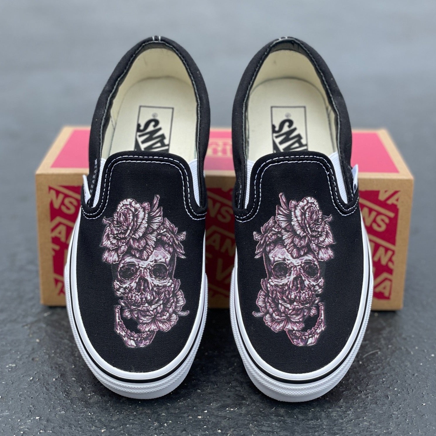 Purple Flower Skull Slip Ons – BlvdCustom - Main Image