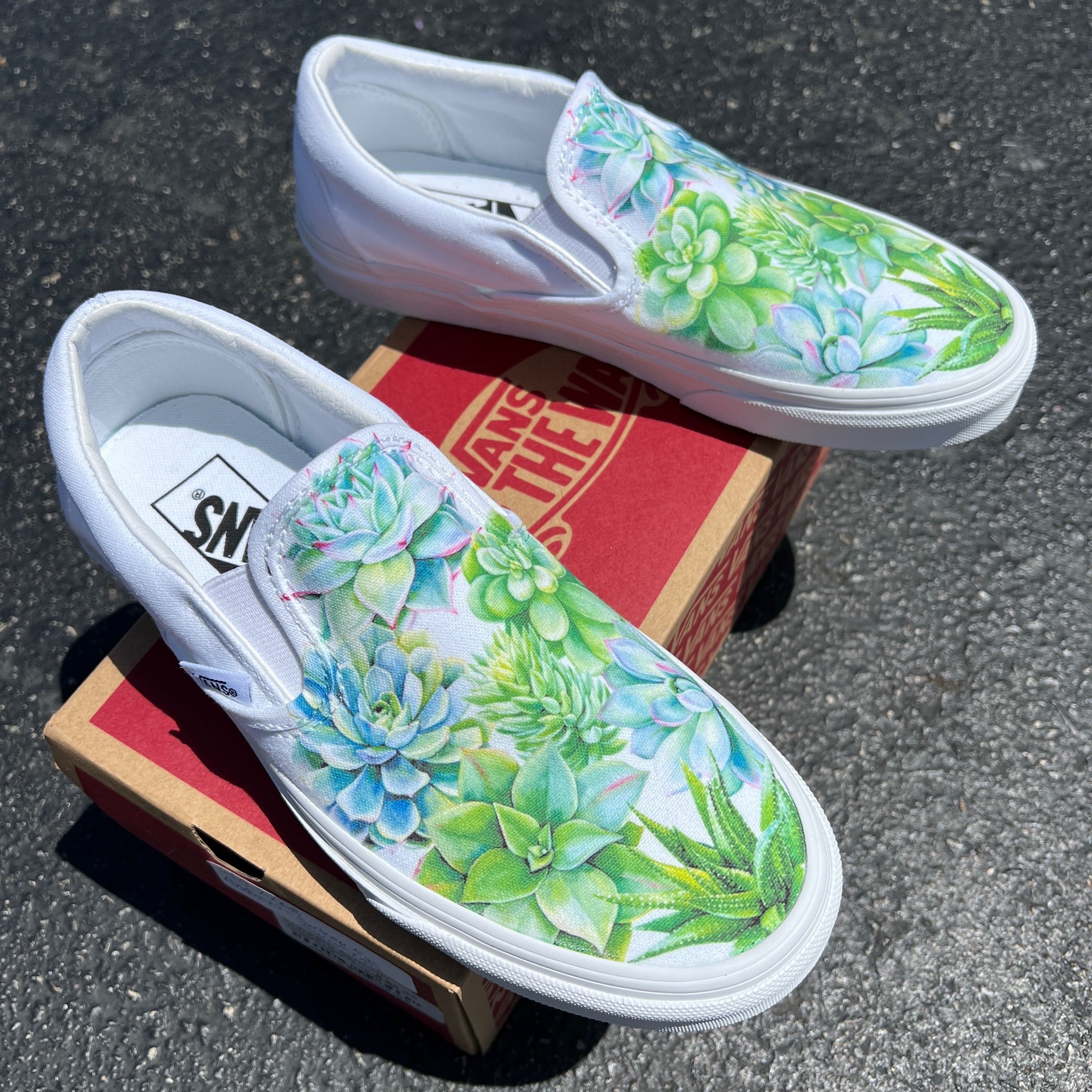 Sucker for Succulents White Slip On Vans – BlvdCustom