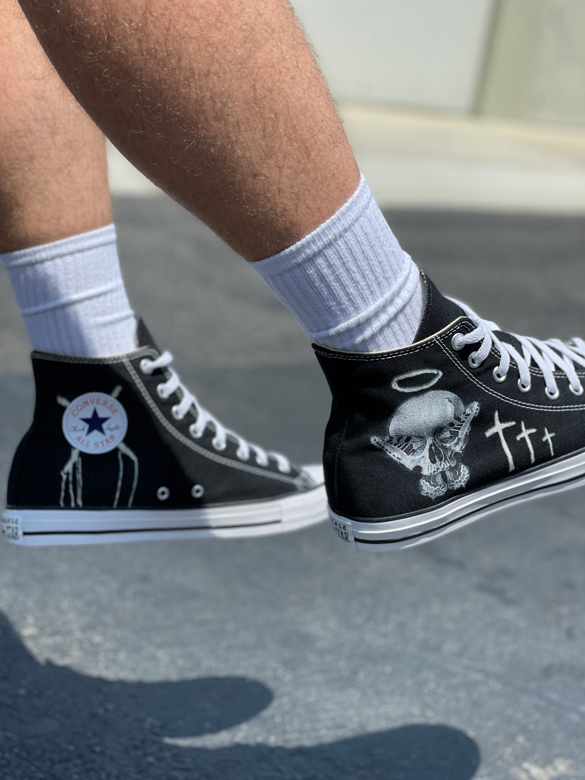 Consequential Clothing x Butterfly Effect Skull - Black High Top Converse