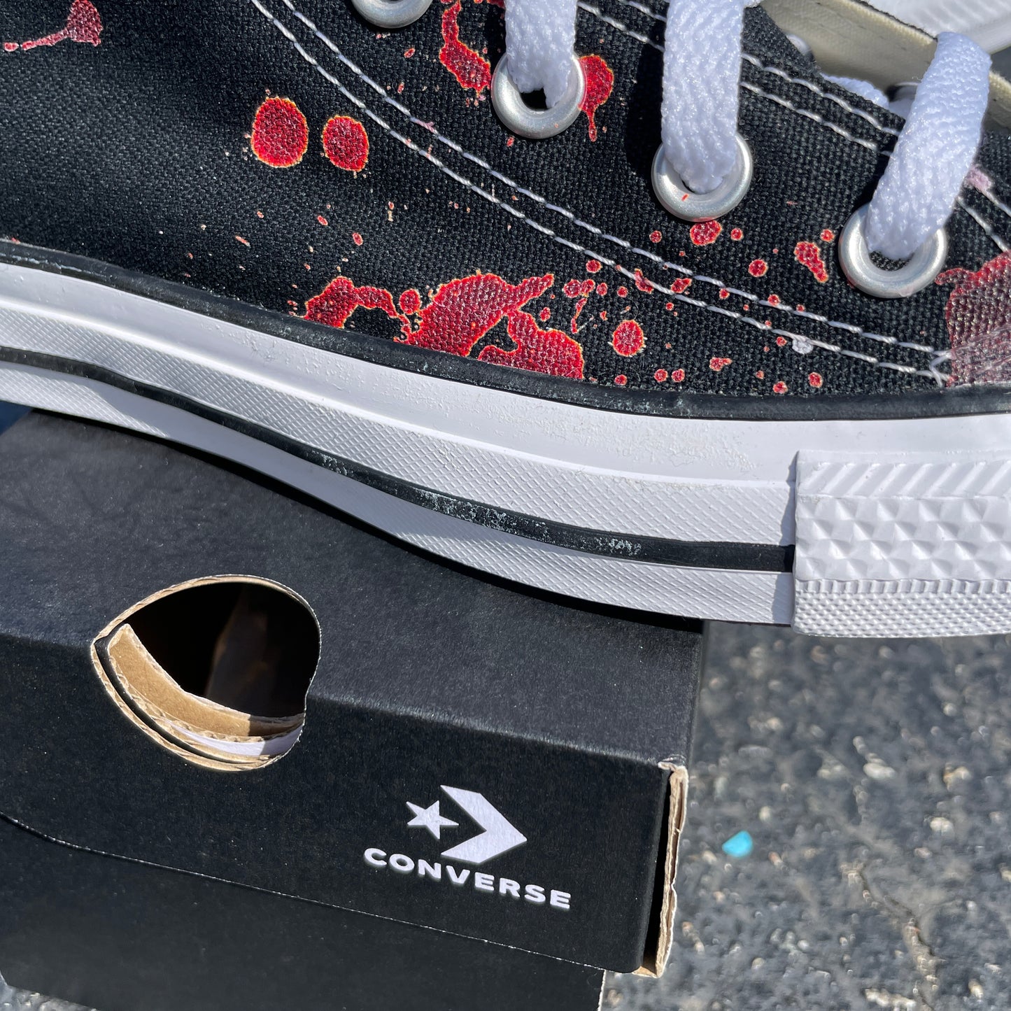 Blood Splatter Black High Tops - Custom Black High Top Sneakers - Custom Converse Shoes
