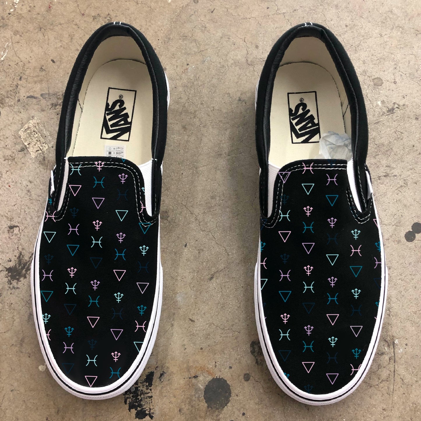 Pisces Symbol Pattern Astrology Horoscope Zodiac - Custom Black Slip On Vans