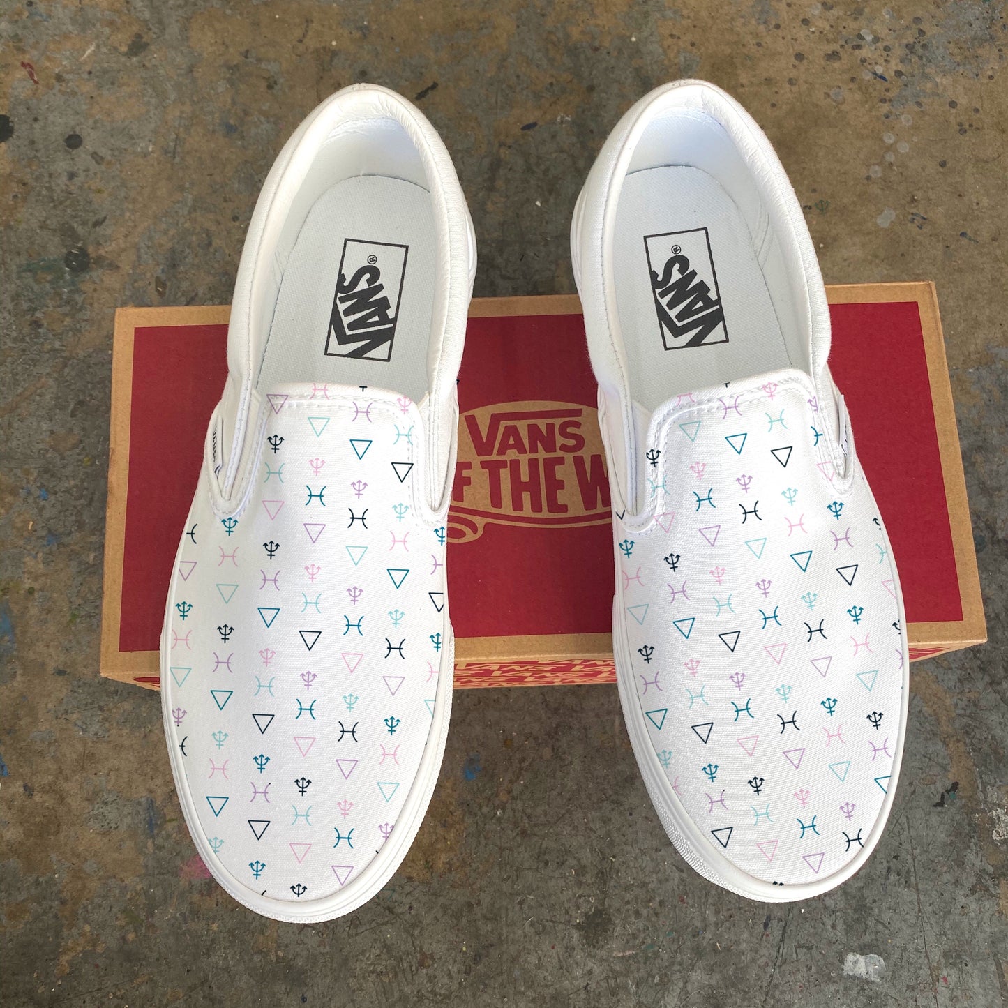 Pisces Symbol Pattern Astrology Horoscope Zodiac - Custom White Slip On Vans