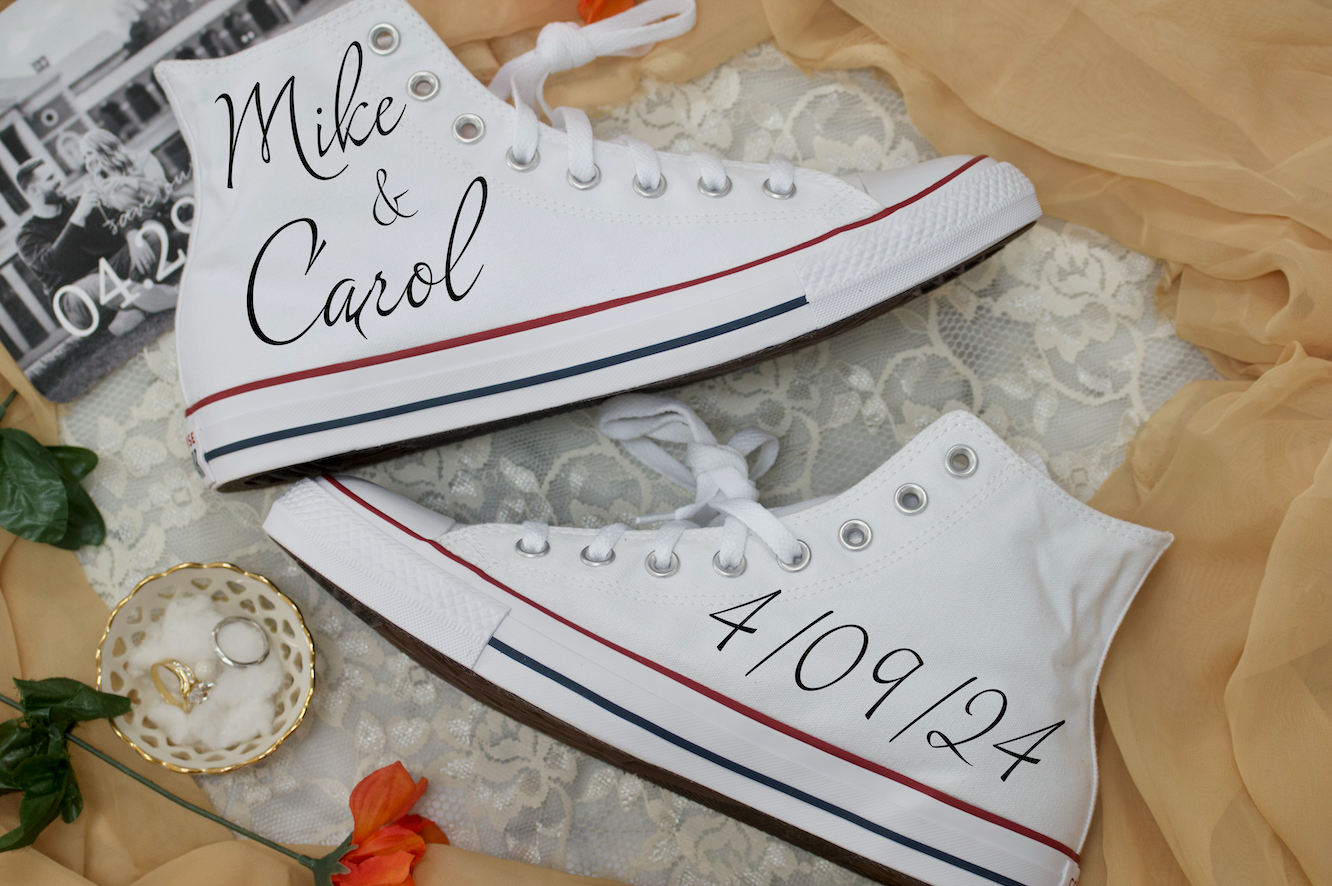 vervormen resterend Publiciteit High Top Wedding Sneaker Bride Groom Date - Custom Converse Shoes –  BlvdCustom