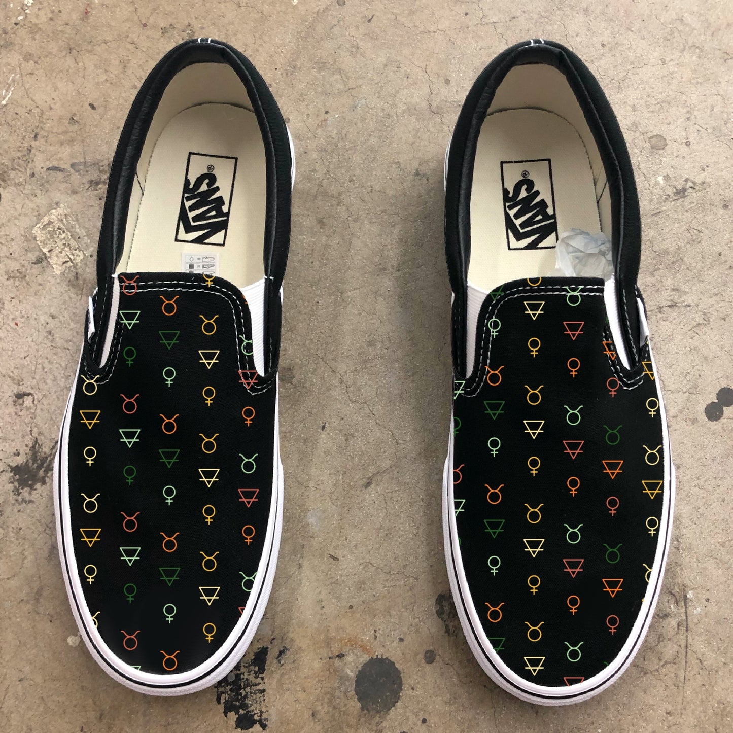 Taurus Symbol Pattern Astrology Horoscope Zodiac - Custom Black Slip On Vans