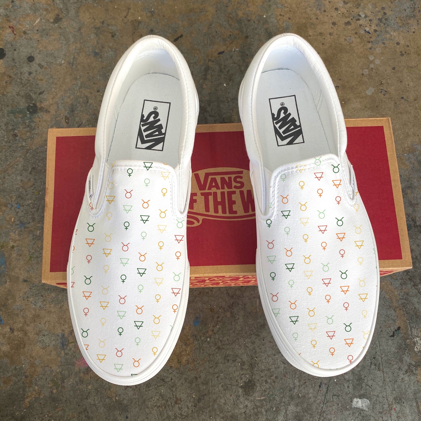 Taurus Symbol Pattern Astrology Horoscope Zodiac - Custom White Slip On Vans