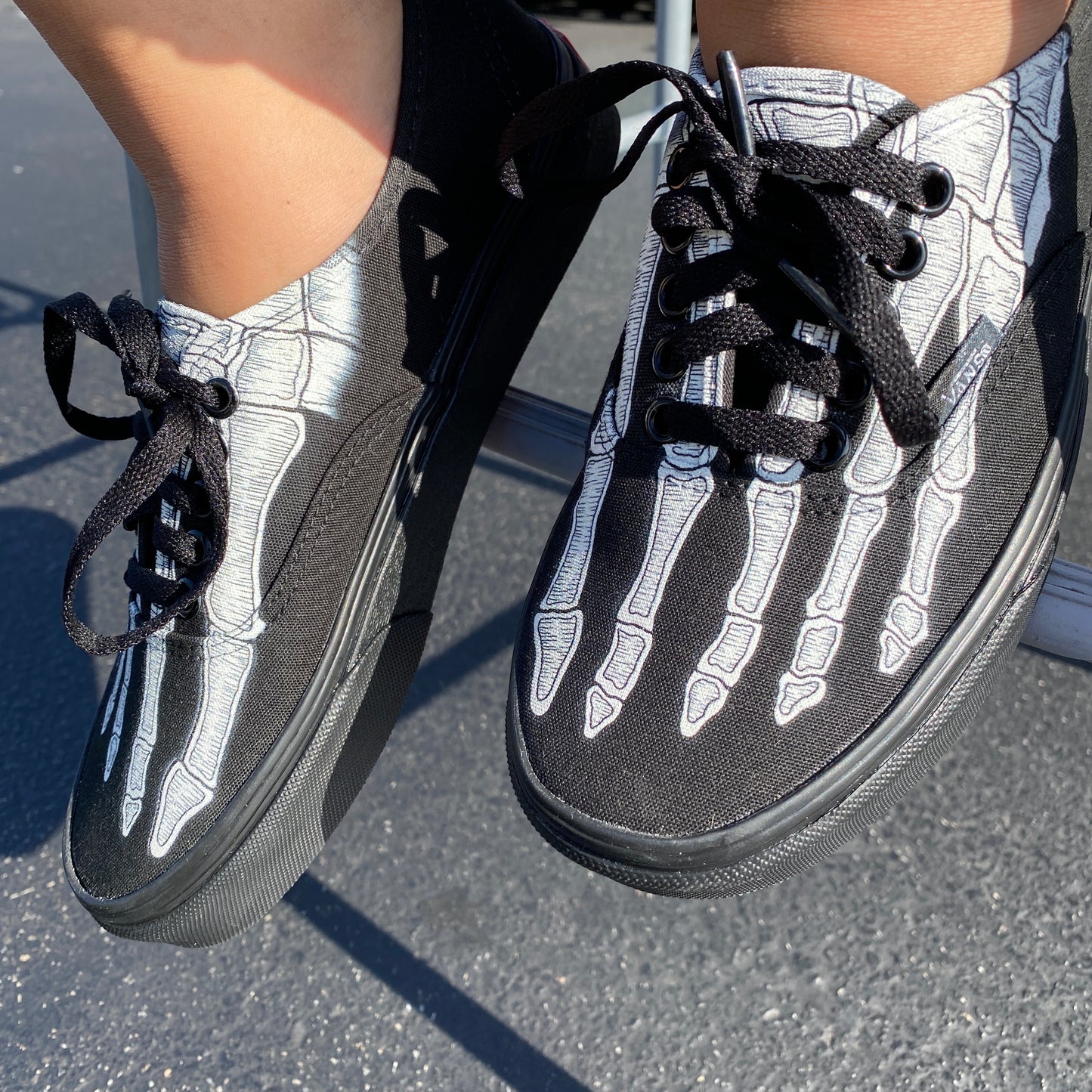 Custom Authentics All Black Skeleton Boney Feet - Custom Vans Shoes