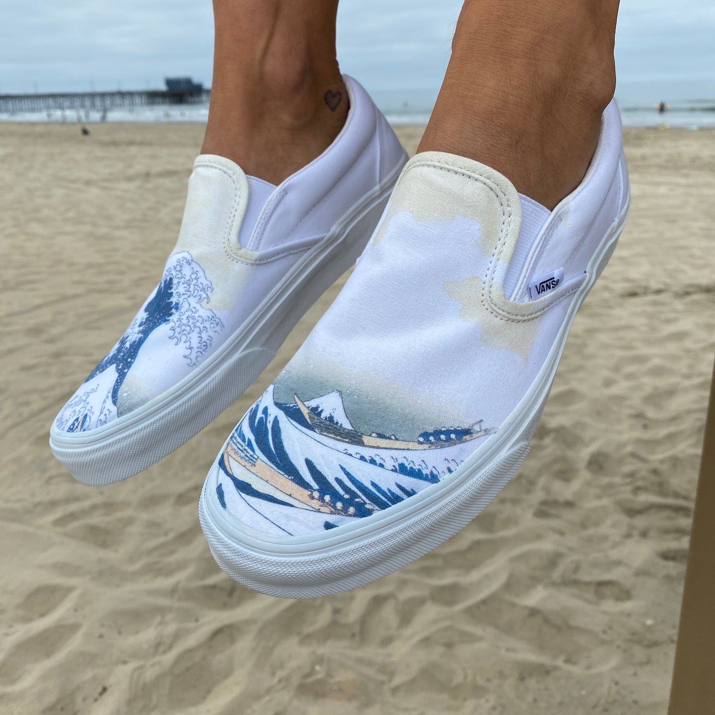 The Great Wave Off Kanagawa Custom White Slip On Vans Shoes
