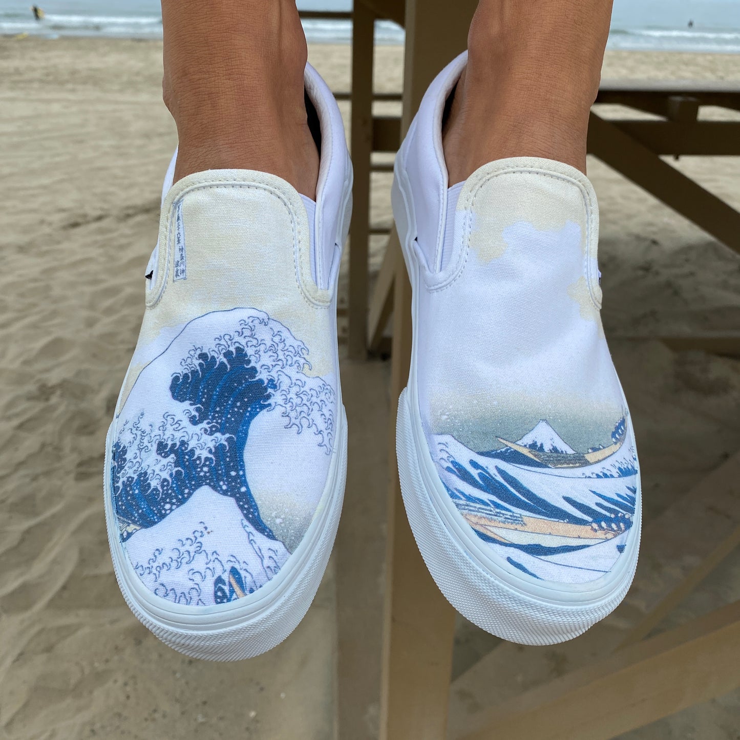 The Great Wave Off Kanagawa Custom White Slip On Vans Shoes