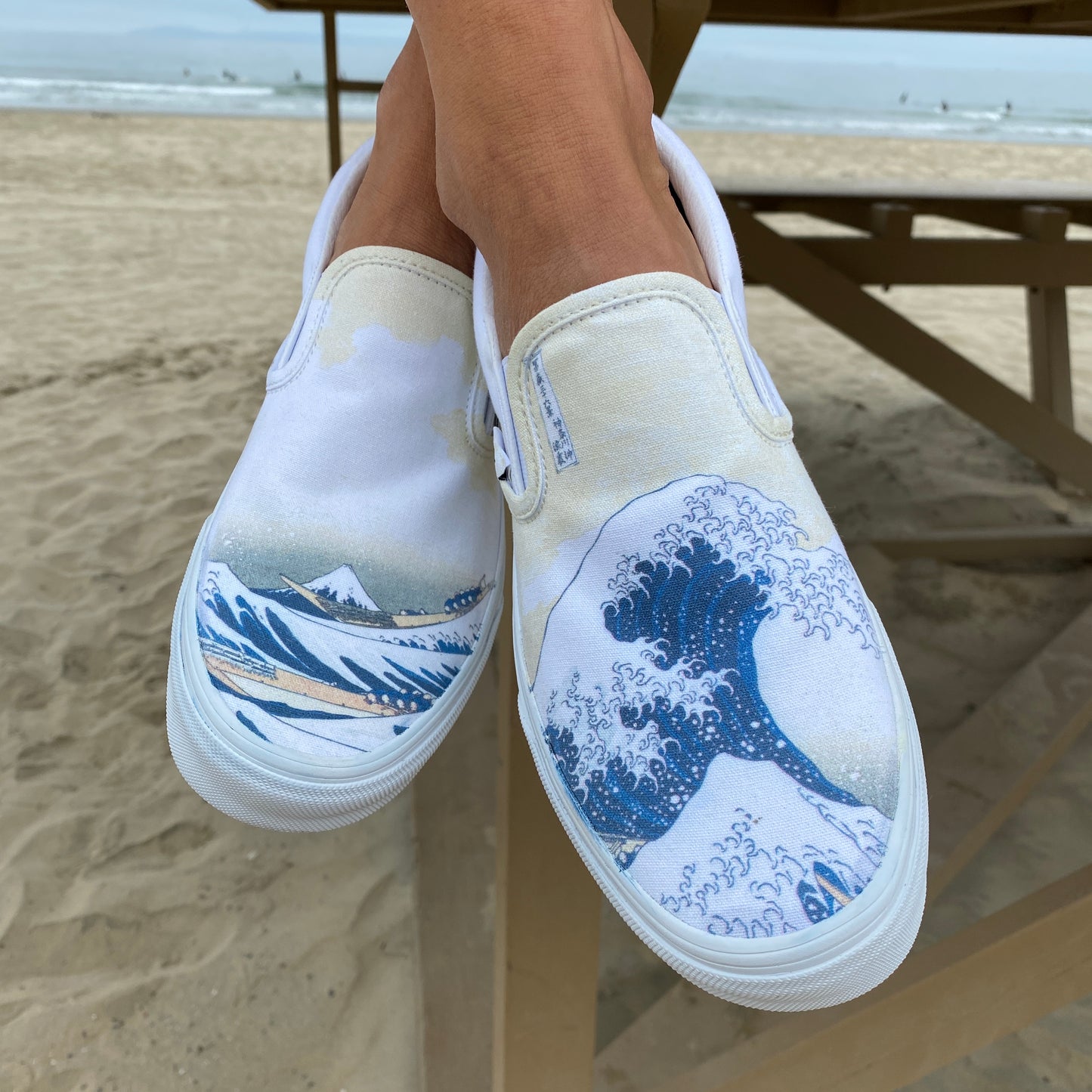 The Great Wave Off Kanagawa Custom White Slip On Vans Shoes