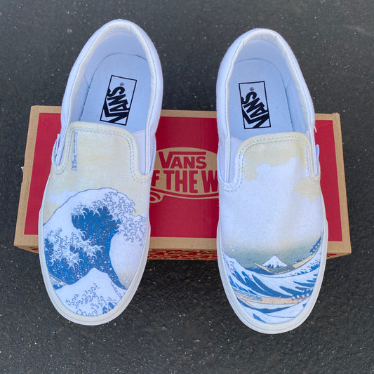 Custom Printed Great Wave Off Kanwagawa Slip On Vans