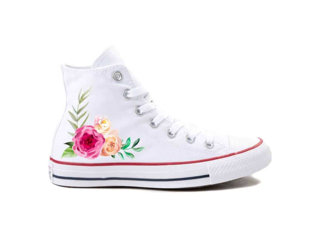 Pretty in Pastel - Pastel Floral White Custom Printed High-top Converse