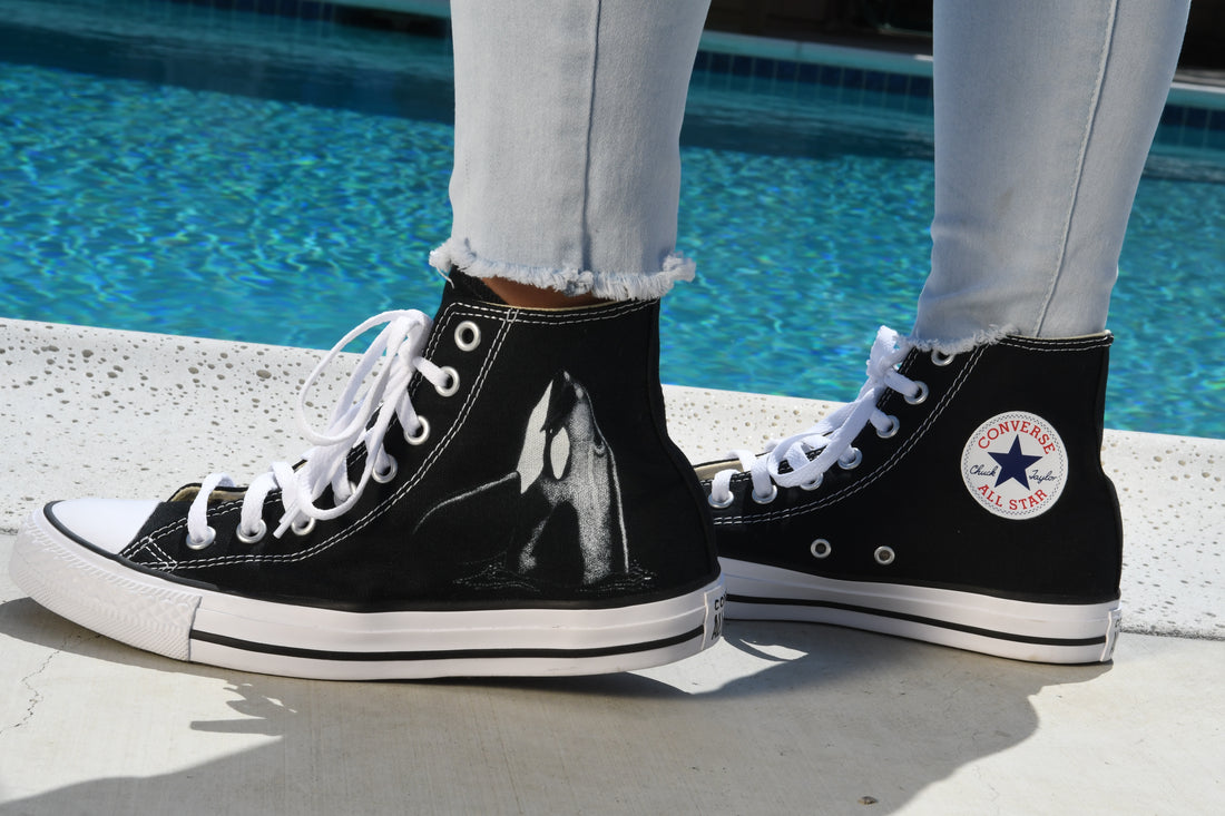 Whale Whale Whale Look at What We Have Here - Custom Printed Orca High Top Converse
