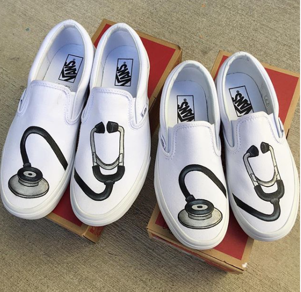 It’s National Doctor Day! - Custom Printed Stethoscope White Slip-On Vans