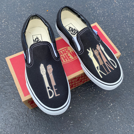 “Be Kind” Custom Slip On Vans - Showing Solidarity and Support
