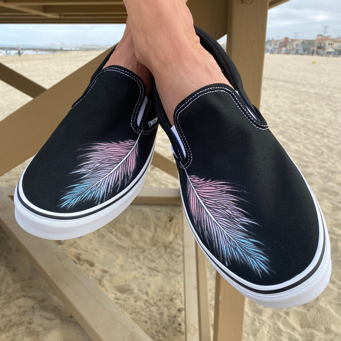 Cotton Candy Feather Slip-On Vans - Custom Feather Vans