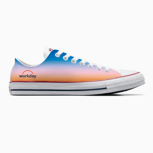 Women's size 9 (mens 7) White Low Top Converse Workday logo with Gradient Custom Order