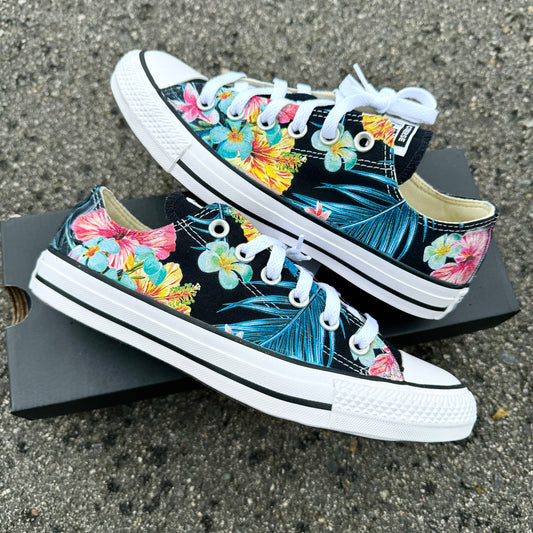 Hawaiian tropical floral hibiscus flower customized converse shoes for men and women