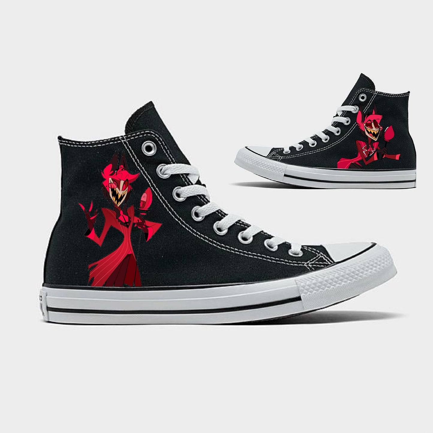 Mens 10.5 Black High Top Converse Alastor Theme - Custom Order
