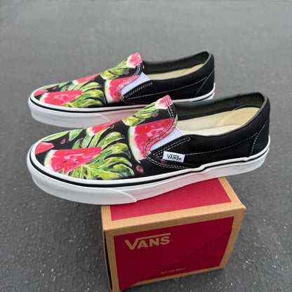 watermelon monstera plant pattern custom vans slip on shoes