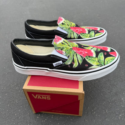 watermelon monstera plant pattern custom vans slip on shoes