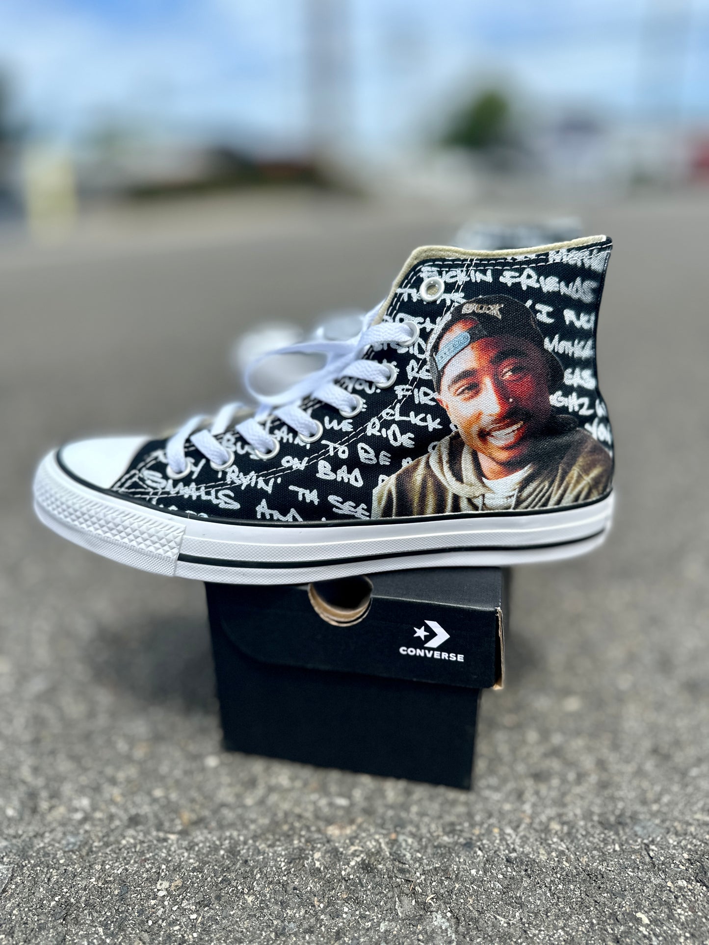 Tupac Shakur Rapper Theme Black High Top Chucks Custom 2Pac Theme Converse Sneakers