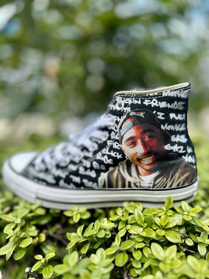 Tupac Shakur Rapper Theme Black High Top Chucks Custom 2Pac Theme Converse Sneakers