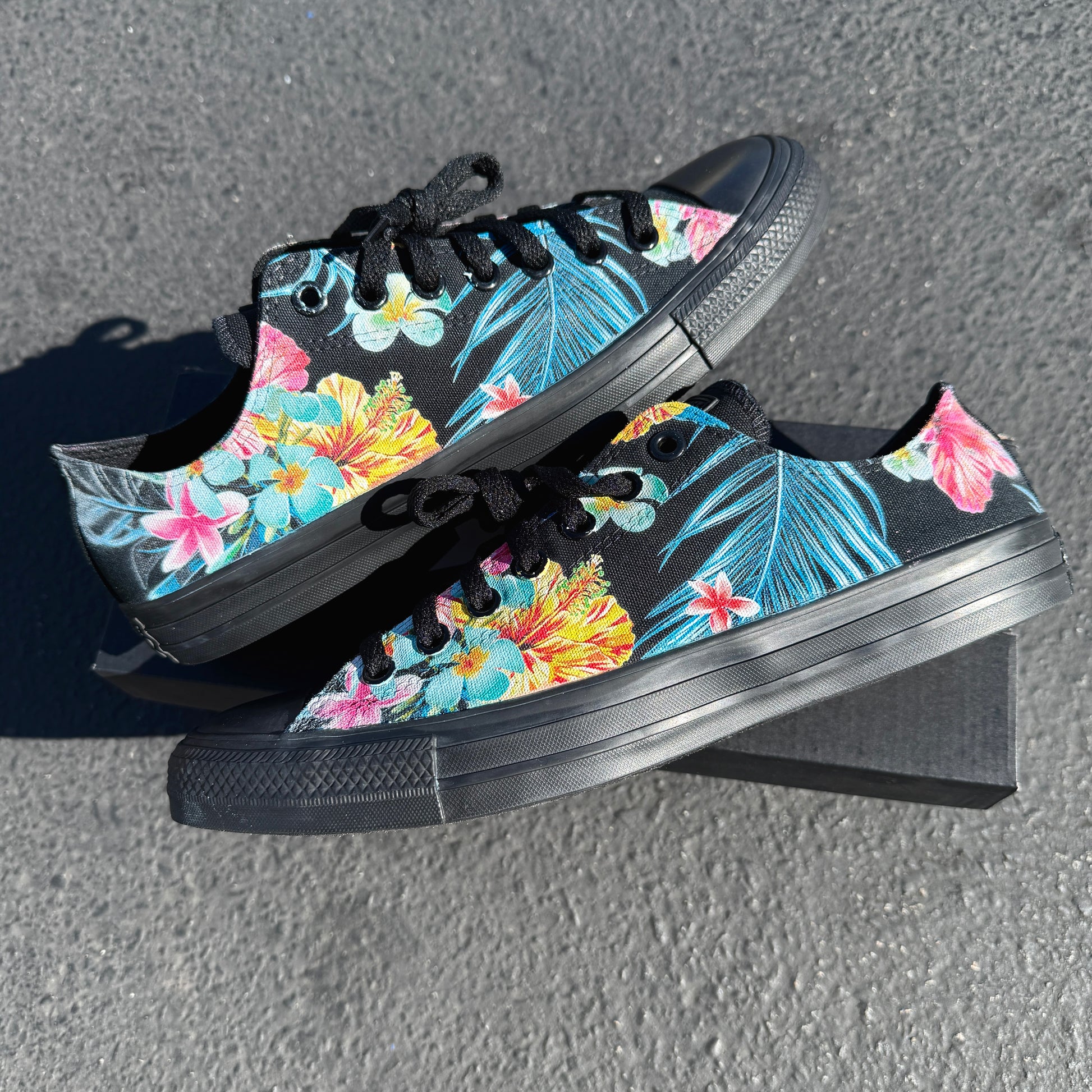 floral converse black black custom