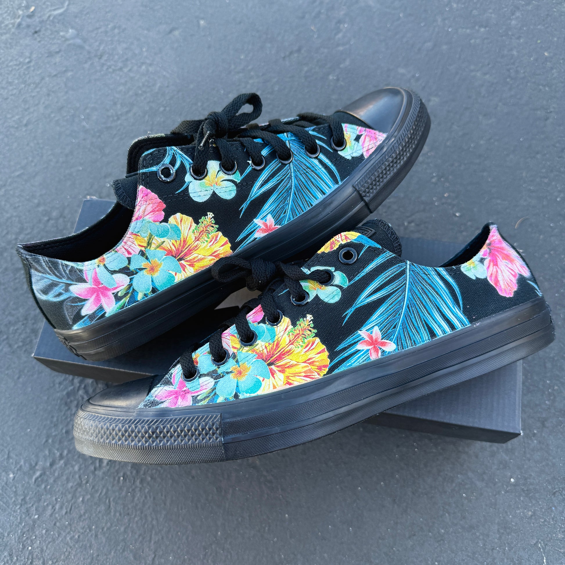 floral converse black black custom