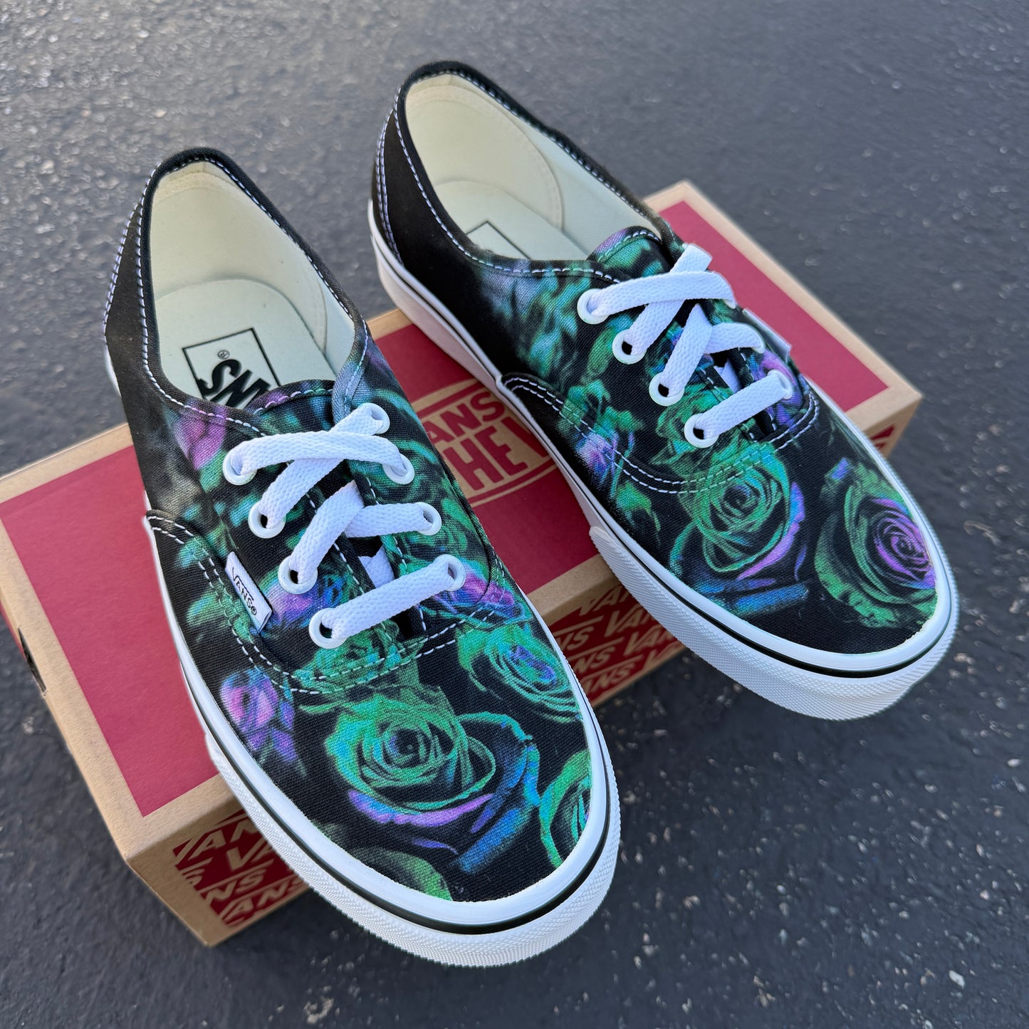 Forest Green and Violet Roses Floral on Vans Authentic Shoes - Women's and Men's Custom Vans Sneakers