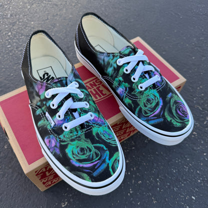 Forest Green and Violet Roses Floral on Vans Authentic Shoes - Women's and Men's Custom Vans Sneakers
