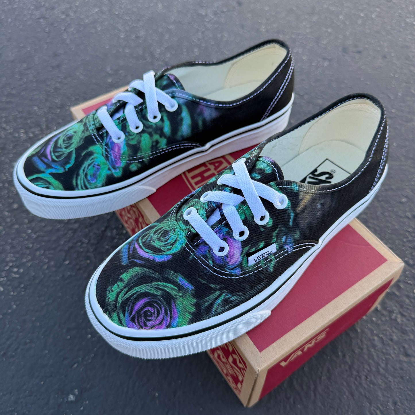 Forest Green and Violet Roses Floral on Vans Authentic Shoes - Women's and Men's Custom Vans Sneakers