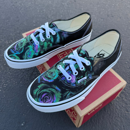 Forest Green and Violet Roses Floral on Vans Authentic Shoes - Women's and Men's Custom Vans Sneakers